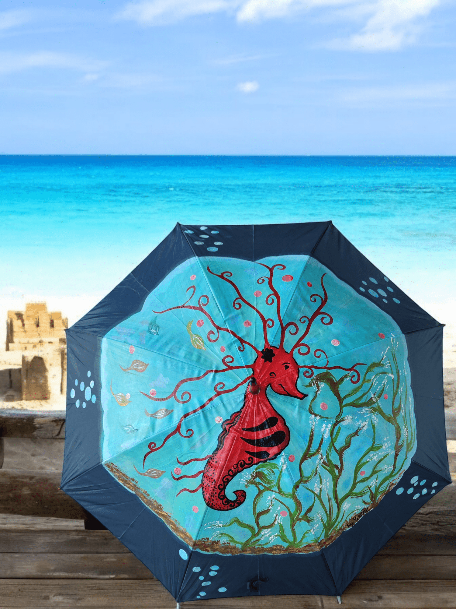 Caballito de mar paraguas pintado a mano byMIRENE