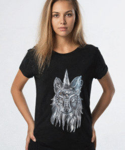 Camiseta pintada a mano lobo punk